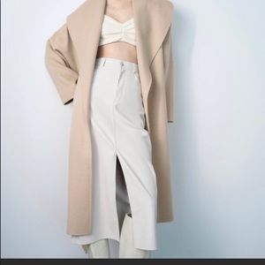 Zara white faux leather midi skirt